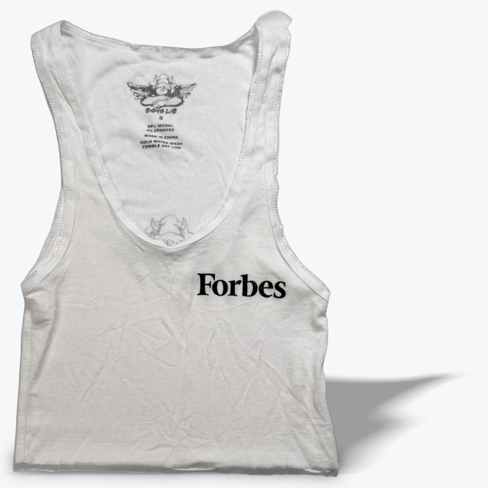 Boys Lie Crop Tank Top Forbes Angel Logo Ribbed White Small Designer Streetwear